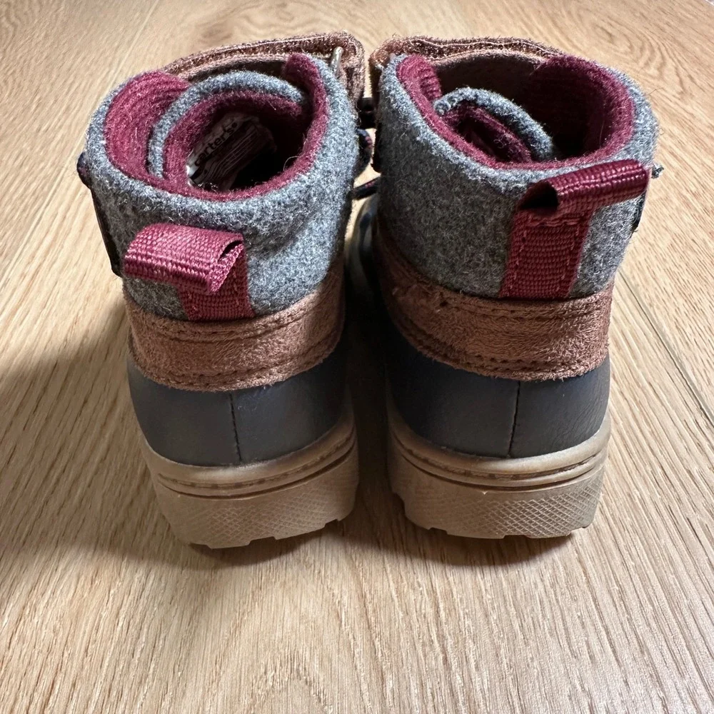 Carters Toddler Boys Navy Blue Grey Felt Duck Boots Size 4 Hook and Loop Strap